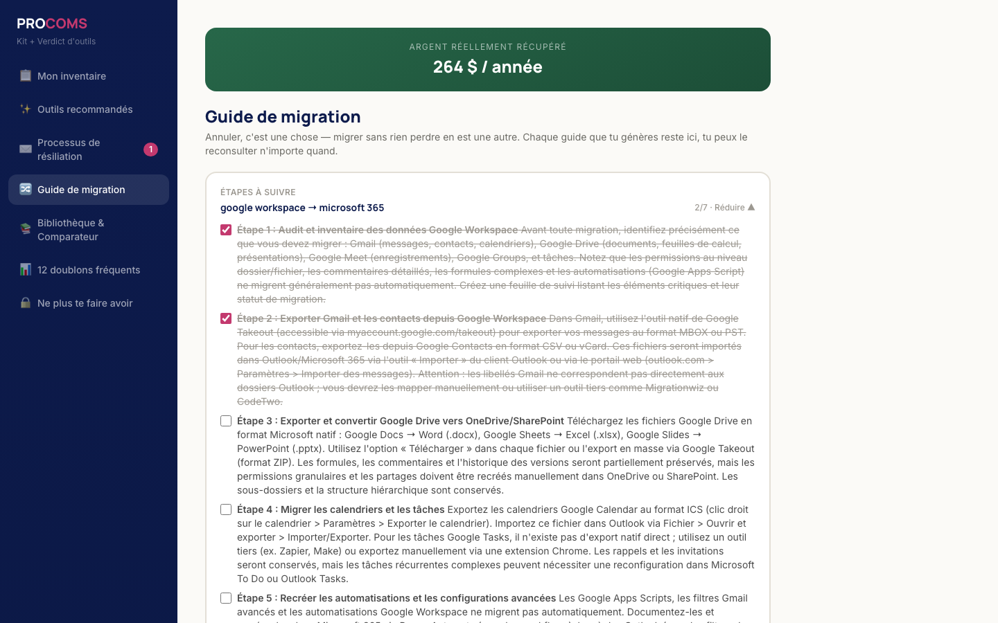 Guide de migration étape par étape, généré pour tes outils